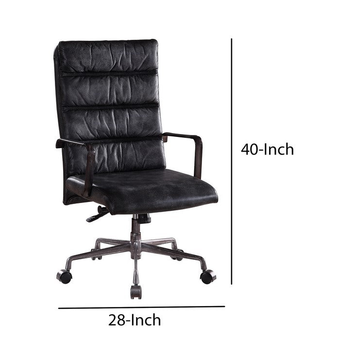Leatherette Upholstered Wooden Office Chair with 5 Star Base, Black