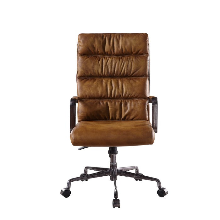 Faux Leather Upholstered Wooden Office Chair with 5 Star Base, Brown
