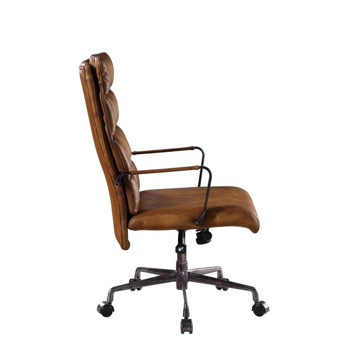 Faux Leather Upholstered Wooden Office Chair with 5 Star Base, Brown