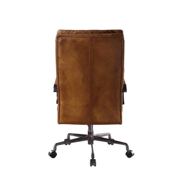 Faux Leather Upholstered Wooden Office Chair with 5 Star Base, Brown