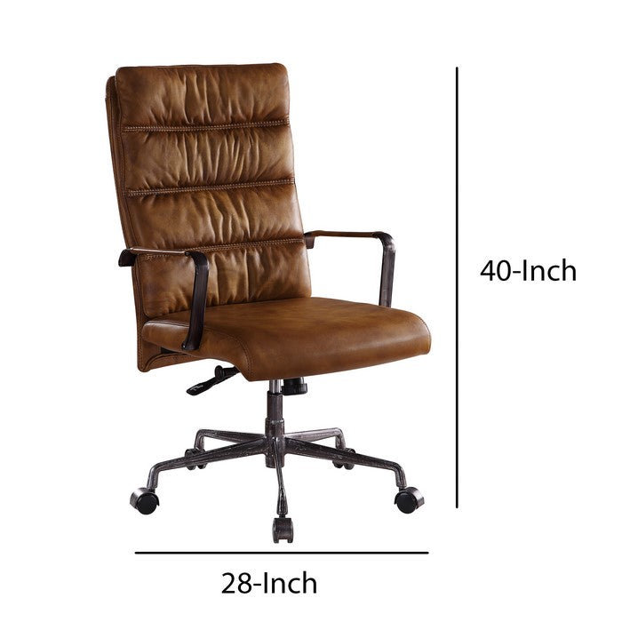 Faux Leather Upholstered Wooden Office Chair with 5 Star Base, Brown