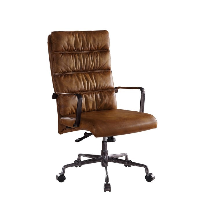 Faux Leather Upholstered Wooden Office Chair with 5 Star Base, Brown