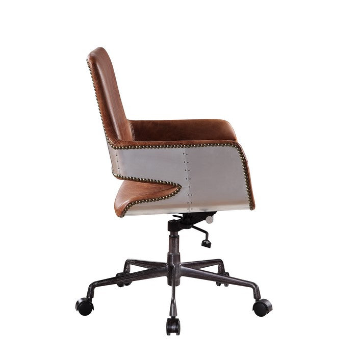 Faux Leather Upholstered Wooden Office Chair with Lift Mechanism,Brown