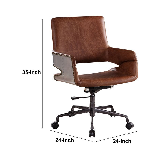 Faux Leather Upholstered Wooden Office Chair with Lift Mechanism,Brown