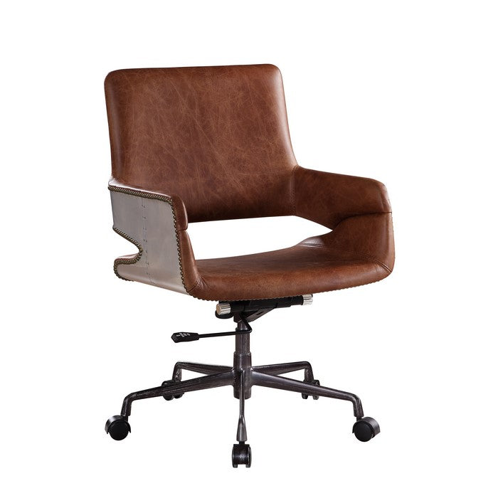 Faux Leather Upholstered Wooden Office Chair with Lift Mechanism,Brown
