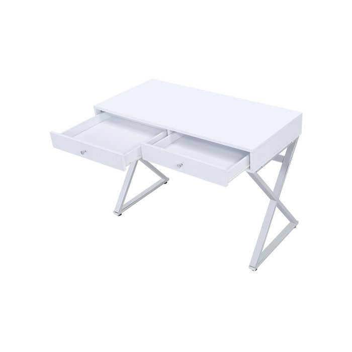 Wooden Rectangular Desk with Storage and X Shaped Legs, White