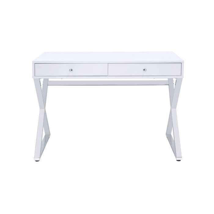 Wooden Rectangular Desk with Storage and X Shaped Legs, White