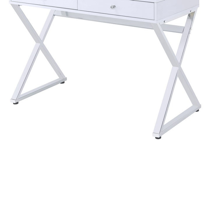 Wooden Rectangular Desk with Storage and X Shaped Legs, White