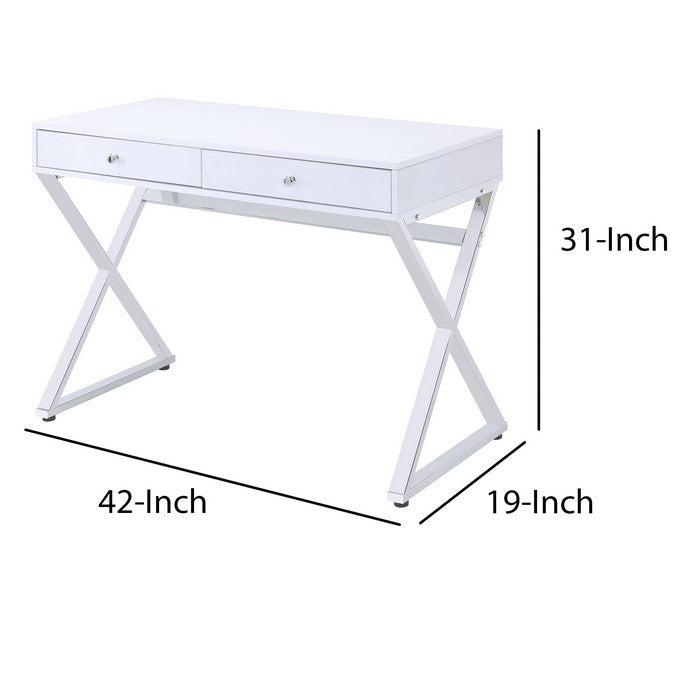 Wooden Rectangular Desk with Storage and X Shaped Legs, White
