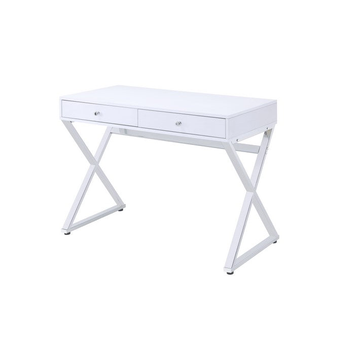 Wooden Rectangular Desk with Storage and X Shaped Legs, White