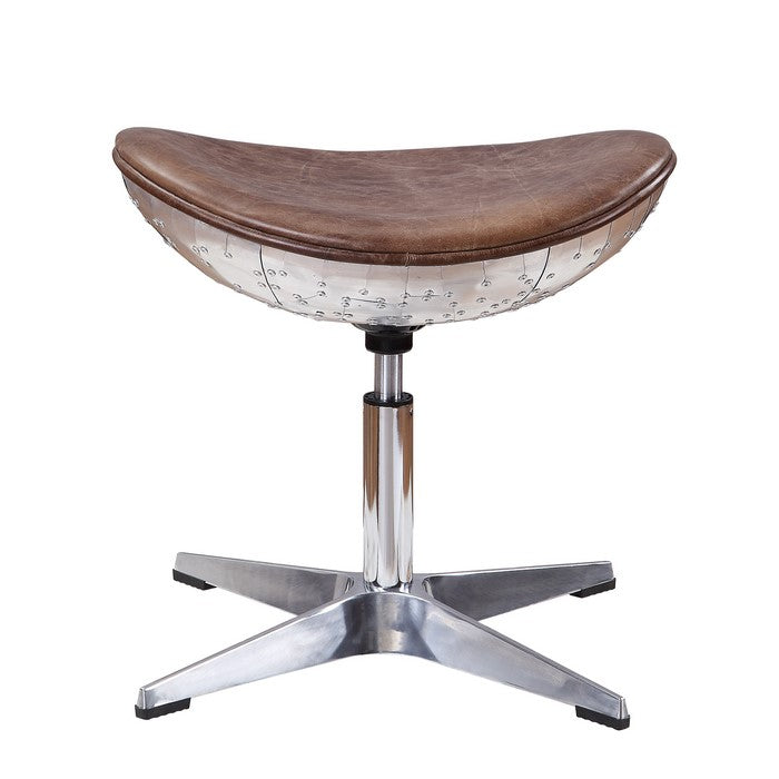Faux Leather Upholstered Aluminum Stool with Curved Seating, Brown