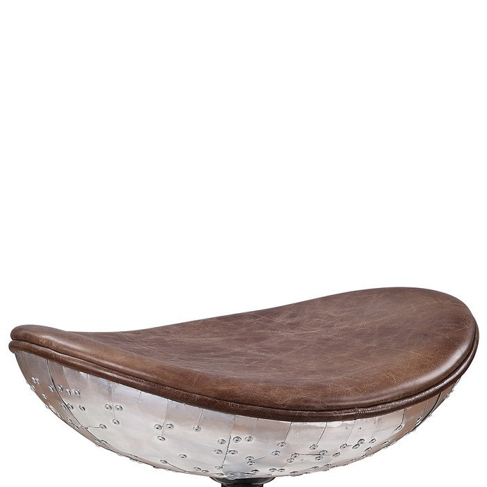 Faux Leather Upholstered Aluminum Stool with Curved Seating, Brown