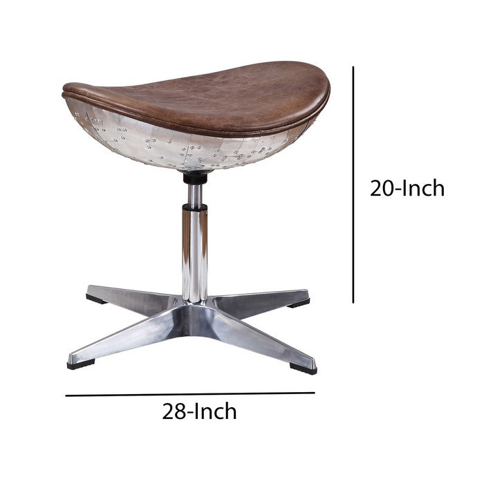 Faux Leather Upholstered Aluminum Stool with Curved Seating, Brown