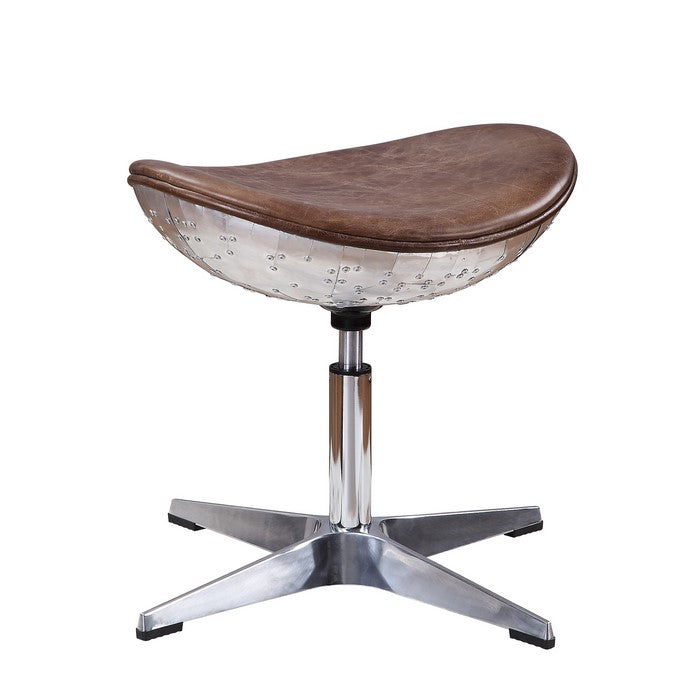 Faux Leather Upholstered Aluminum Stool with Curved Seating, Brown