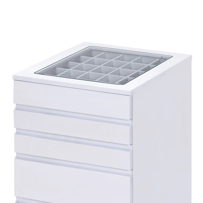 Glass Top Wooden Jewelry Armoire with Storage Compartments, White