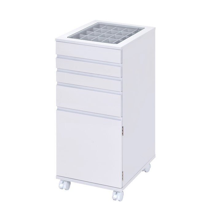 Glass Top Wooden Jewelry Armoire with Storage Compartments, White