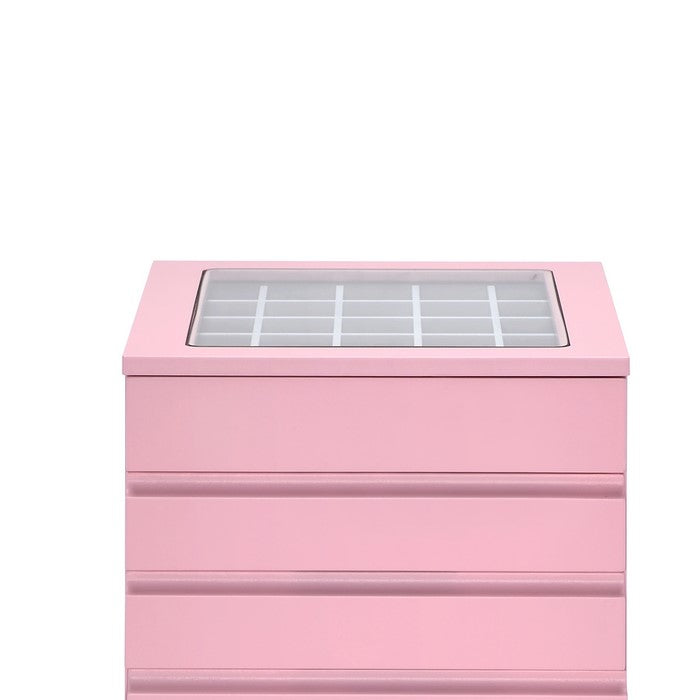 Glass Top Wooden Jewelry Armoire with Storage Compartments, Pink