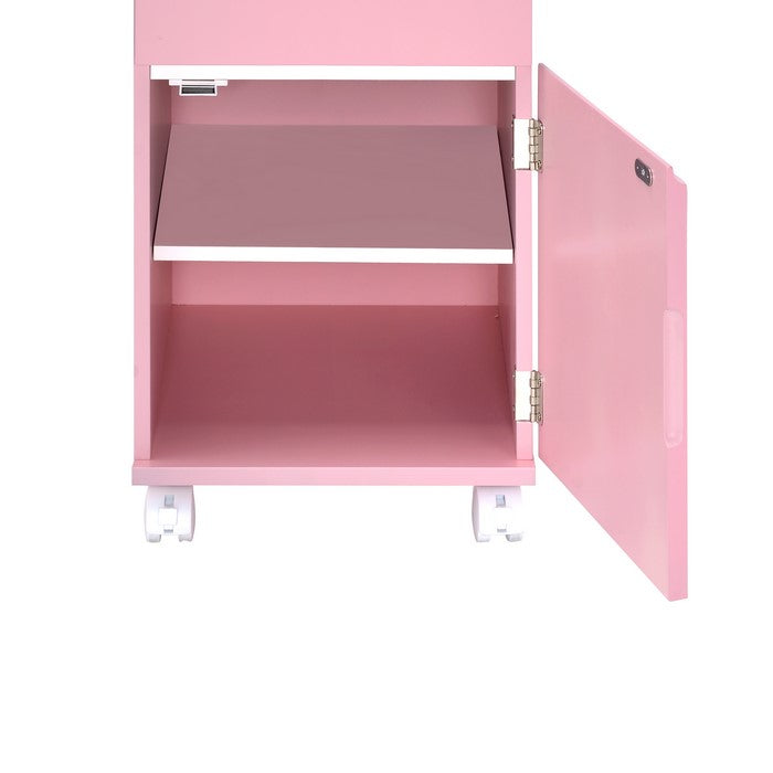 Glass Top Wooden Jewelry Armoire with Storage Compartments, Pink