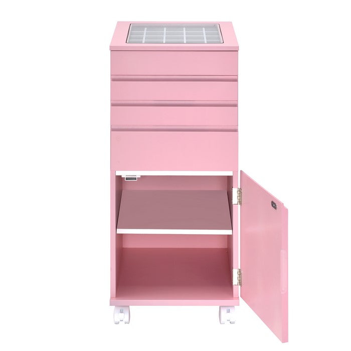 Glass Top Wooden Jewelry Armoire with Storage Compartments, Pink