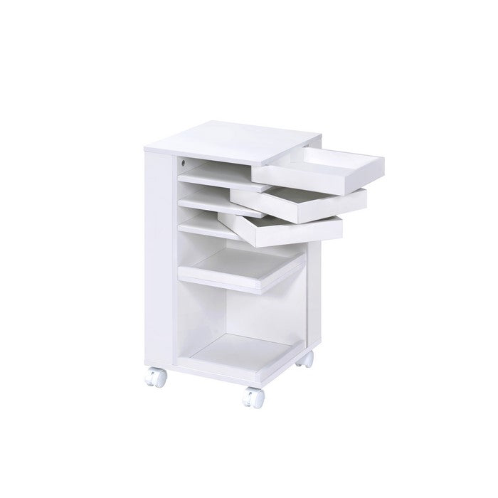 Wooden Storage Cart with 3 Drawers and 2 Open Shelves, White