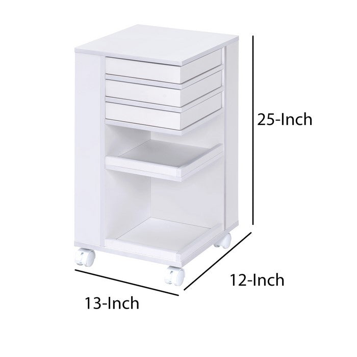 Wooden Storage Cart with 3 Drawers and 2 Open Shelves, White