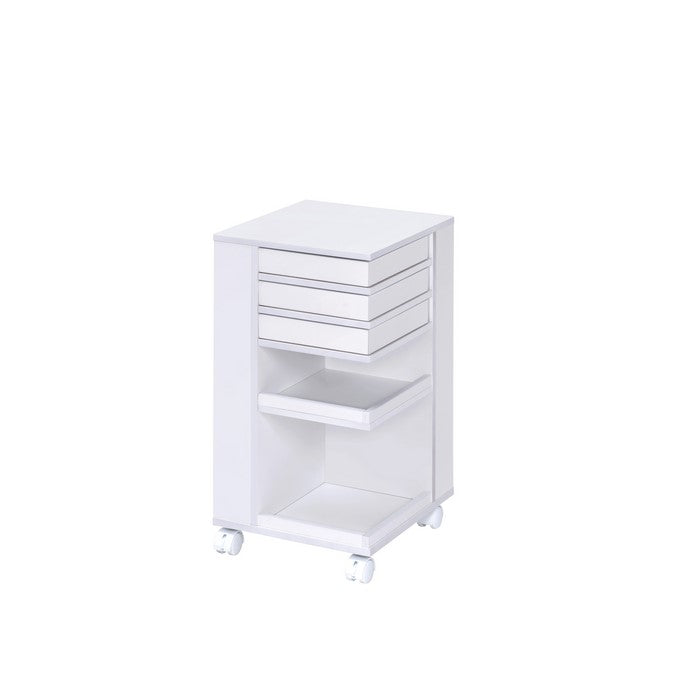 Wooden Storage Cart with 3 Drawers and 2 Open Shelves, White