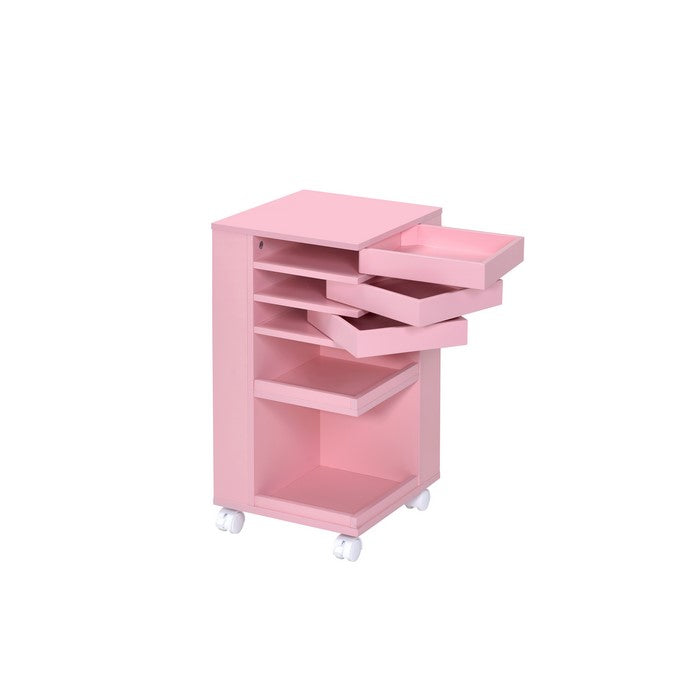 Wooden Storage Cart with 3 Drawers and 2 Open Shelves, Pink