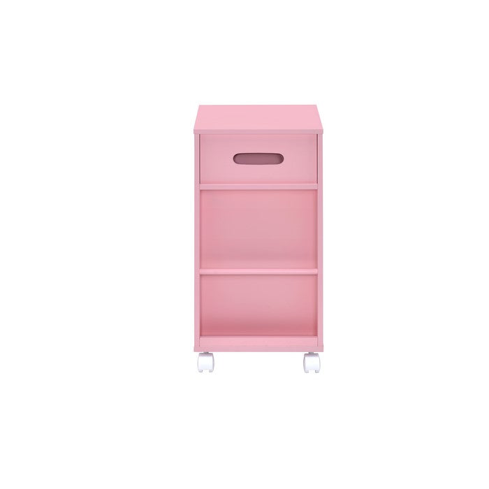 Wooden Storage Cart with 3 Drawers and 2 Open Shelves, Pink