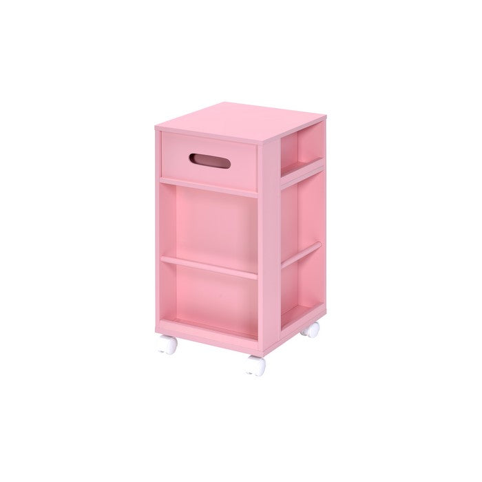 Wooden Storage Cart with 3 Drawers and 2 Open Shelves, Pink