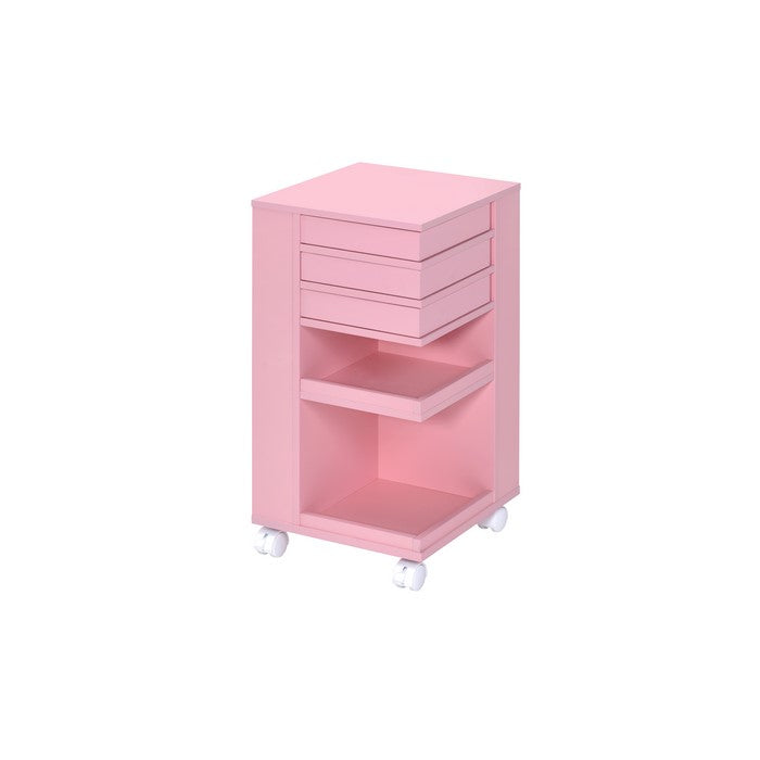 Wooden Storage Cart with 3 Drawers and 2 Open Shelves, Pink