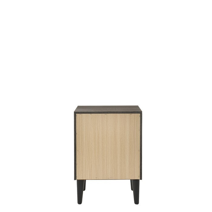 Wooden Night Table with 2 Drawers and Tapered Legs, Gray and Black