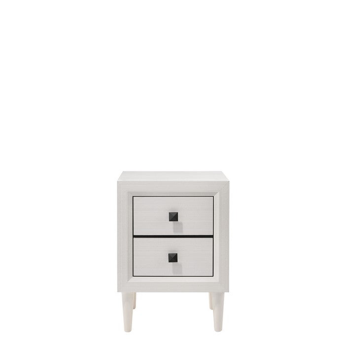 Wooden Night Table with 2 Drawers and Tapered Legs, White