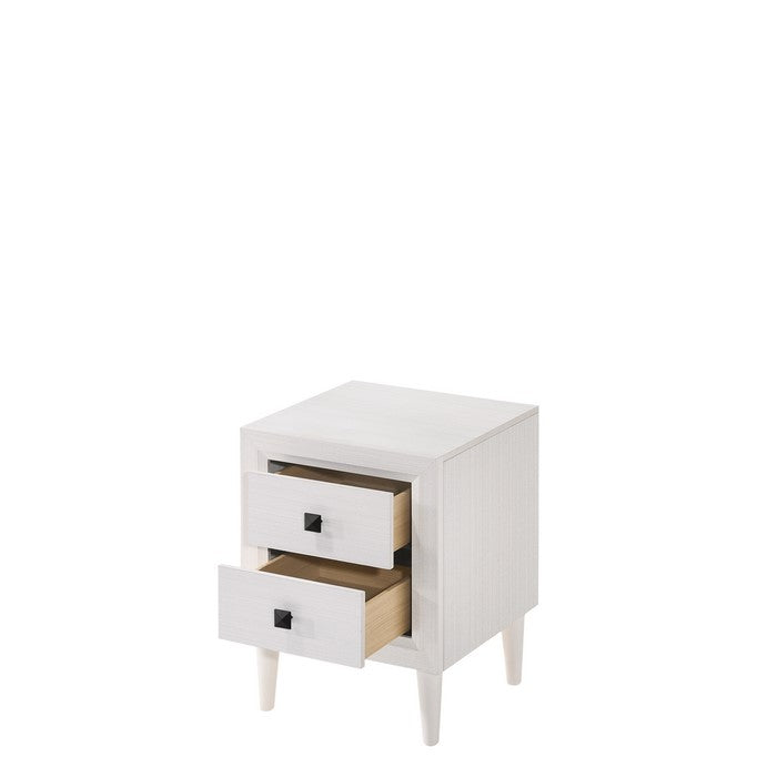 Wooden Night Table with 2 Drawers and Tapered Legs, White