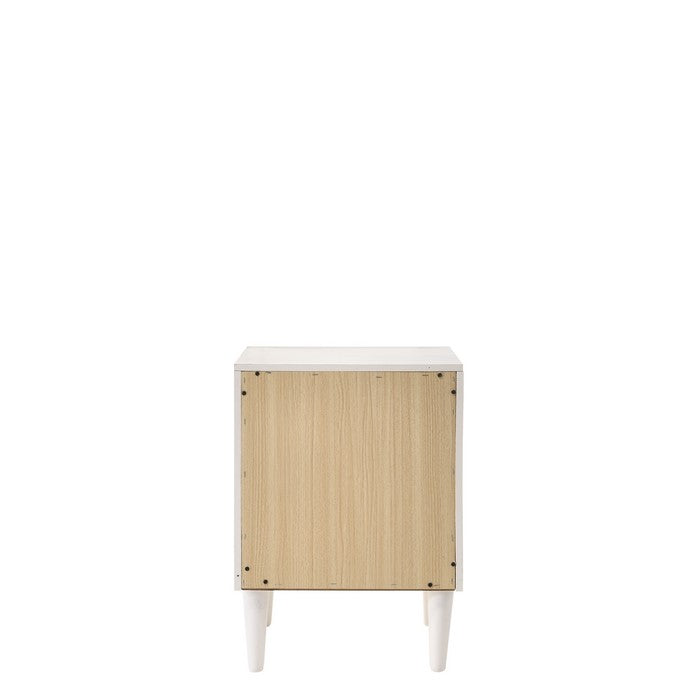 Wooden Night Table with 2 Drawers and Tapered Legs, White