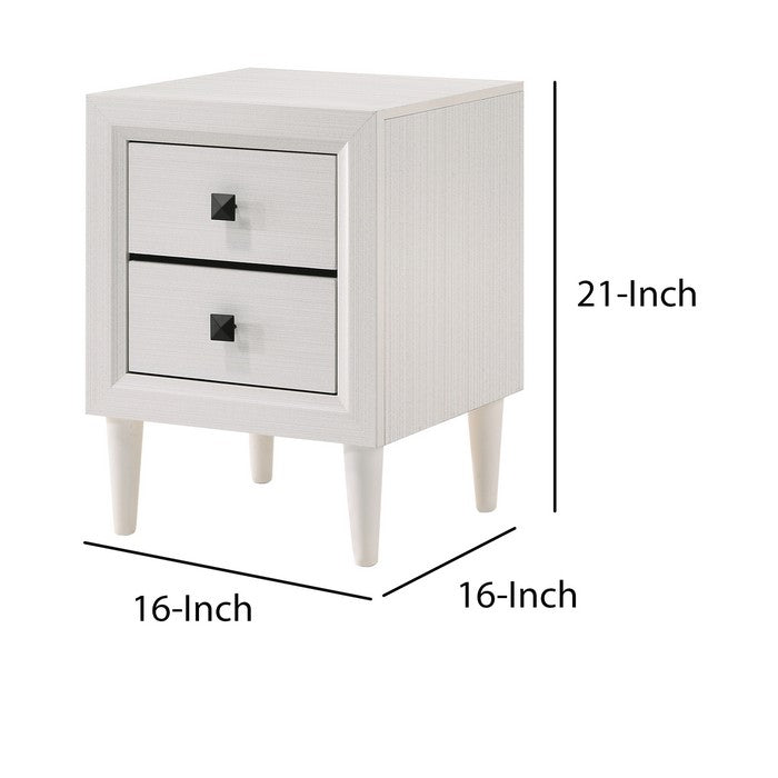 Wooden Night Table with 2 Drawers and Tapered Legs, White