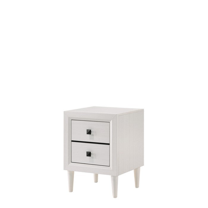 Wooden Night Table with 2 Drawers and Tapered Legs, White