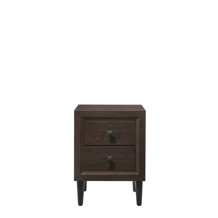 Wooden Night Table with 2 Drawers and Tapered Legs, Brown and Black
