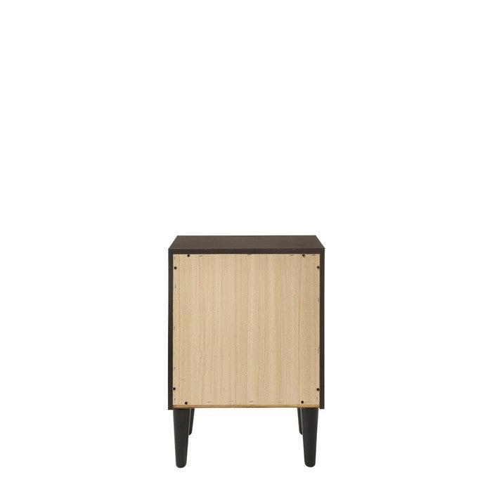 Wooden Night Table with 2 Drawers and Tapered Legs, Brown and Black