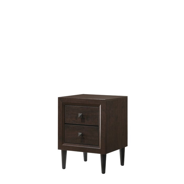 Wooden Night Table with 2 Drawers and Tapered Legs, Brown and Black