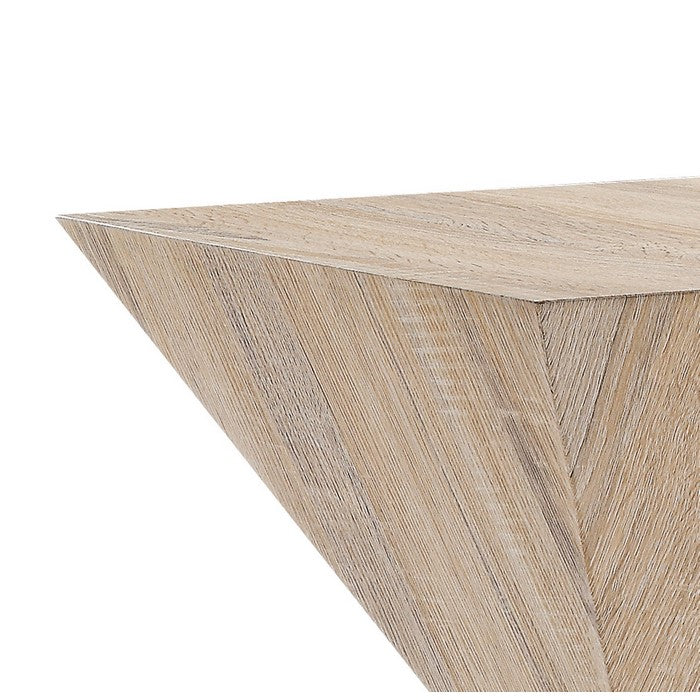 Square Shape Wooden Night Table with Pyramidal Base, White and Brown