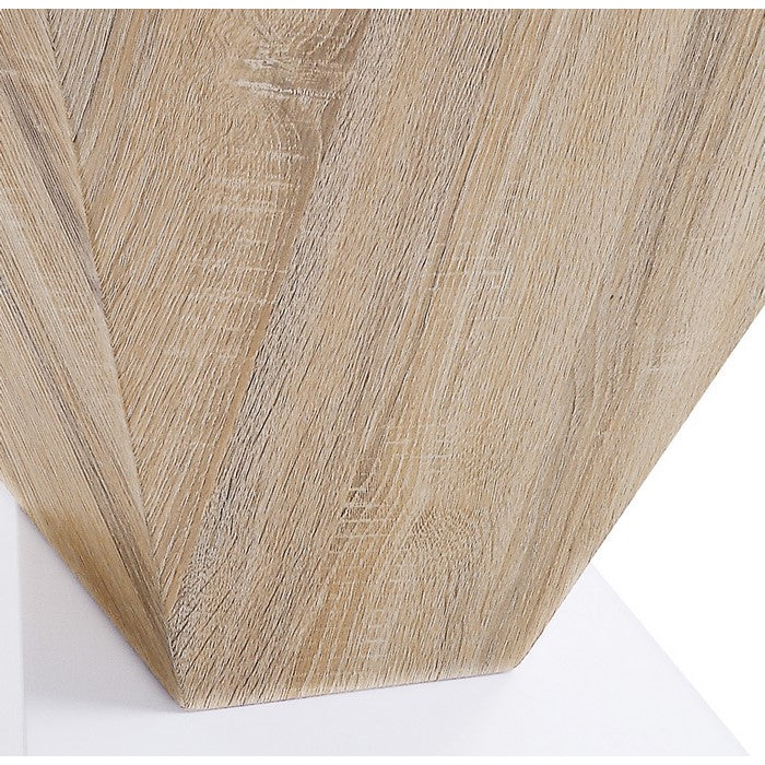 Square Shape Wooden Night Table with Pyramidal Base, White and Brown