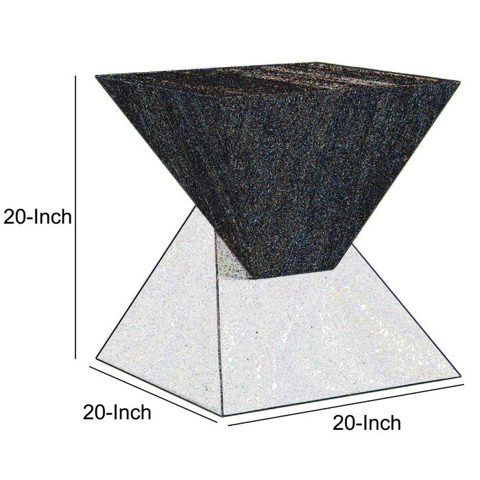 Square Shape Wooden Night Table with Pyramidal Base, White and Brown