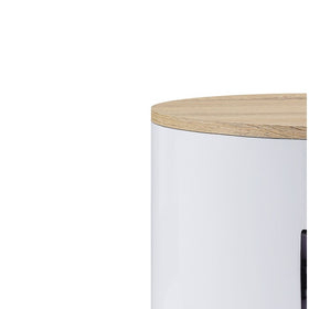 1 Drawer Pyramidal Base Circular Wooden Night Table, White and Brown