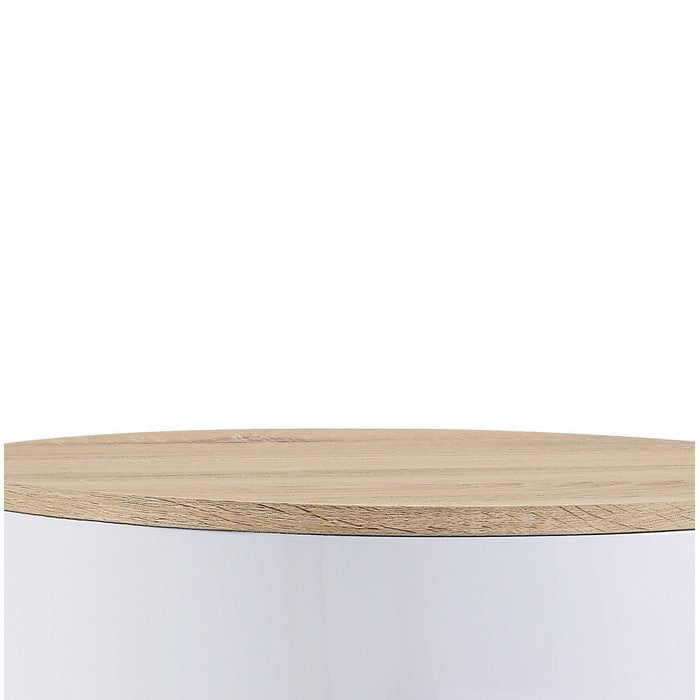 1 Drawer Pyramidal Base Circular Wooden Night Table, White and Brown