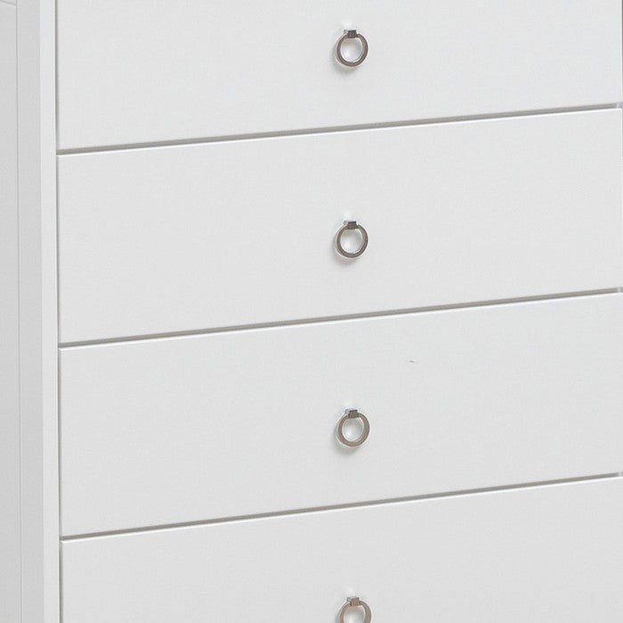 4 Drawer Modern Style Wooden Chest with Ring Pulls, White and Brown