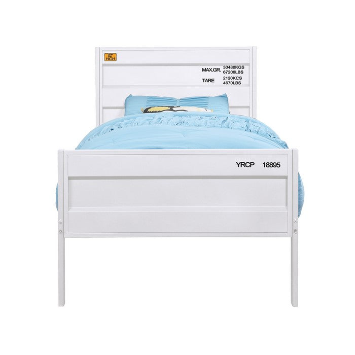 Industrial Style Metal Twin Size Bed with Straight Leg Support, White