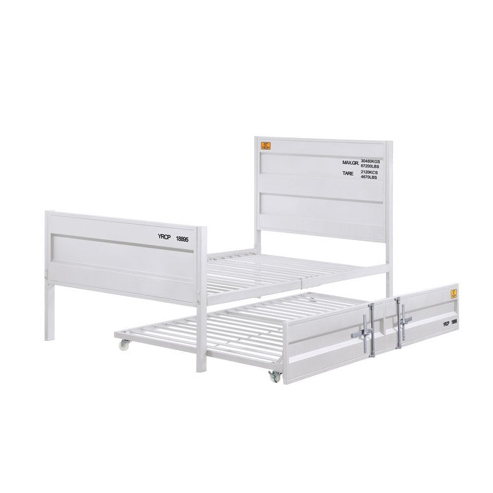 Industrial Style Metal Twin Size Bed with Straight Leg Support, White