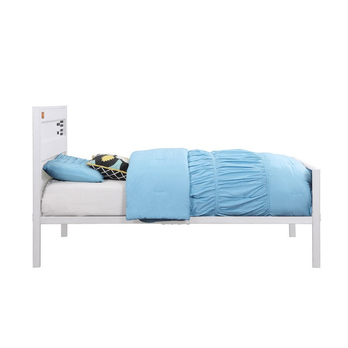 Industrial Style Metal Twin Size Bed with Straight Leg Support, White