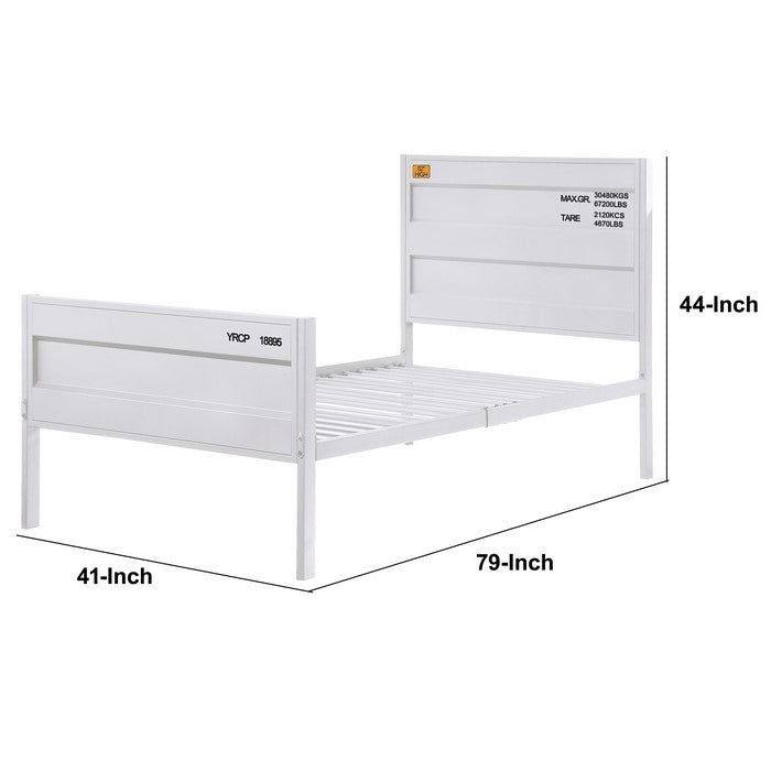 Industrial Style Metal Twin Size Bed with Straight Leg Support, White