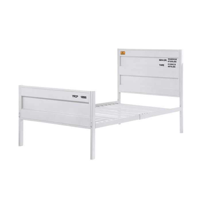 Industrial Style Metal Twin Size Bed with Straight Leg Support, White